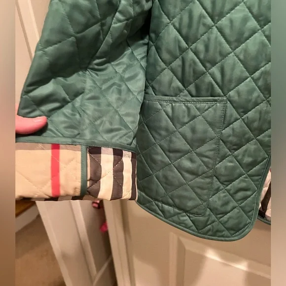 Green Burberry zip quilted jacket